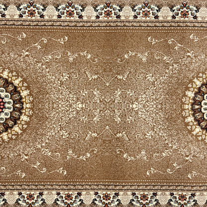 3 ft x 10 ft Persian Golden Acrylic Runner Rug | 1000 Reed Floral Medallion, Iran