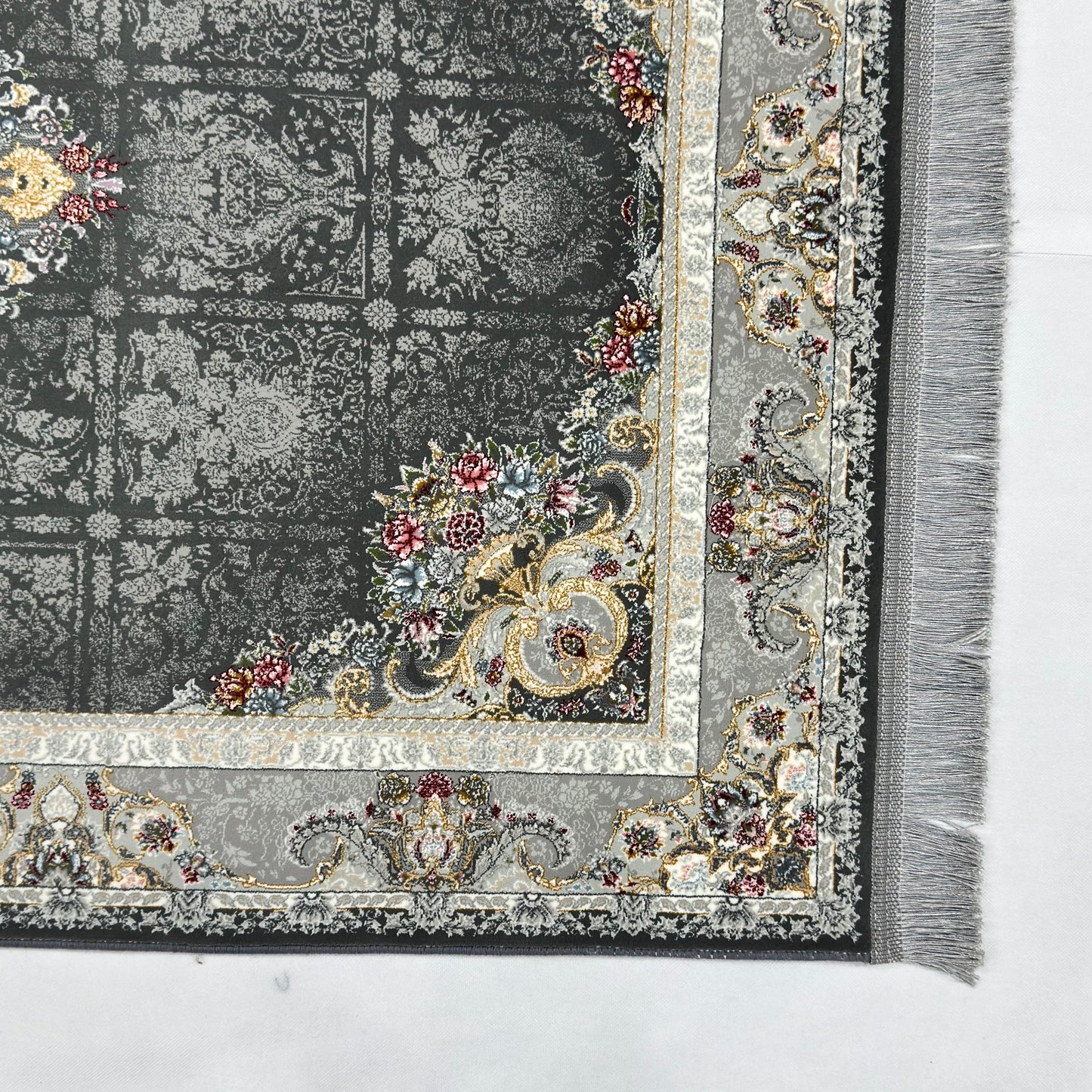 3 ft x 10 ft Persian Grey Acrylic Runner Rug | 1000 Reed Dual Medallion Carpet, Iran