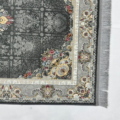 3 ft x 10 ft Persian Grey Acrylic Runner Rug | 1000 Reed Dual Medallion Carpet, Iran