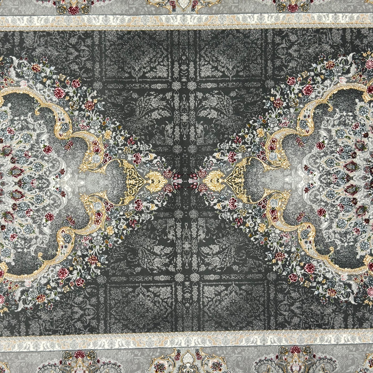 3 ft x 10 ft Persian Grey Acrylic Runner Rug | 1000 Reed Dual Medallion Carpet, Iran