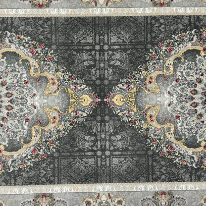 3 ft x 10 ft Persian Grey Acrylic Runner Rug | 1000 Reed Dual Medallion Carpet, Iran