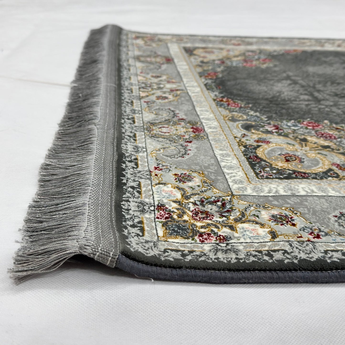 3 ft x 10 ft Persian Grey Acrylic Runner Rug | 1000 Reed Dual Medallion Carpet, Iran