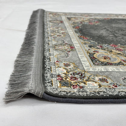 3 ft x 10 ft Persian Grey Acrylic Runner Rug | 1000 Reed Dual Medallion Carpet, Iran