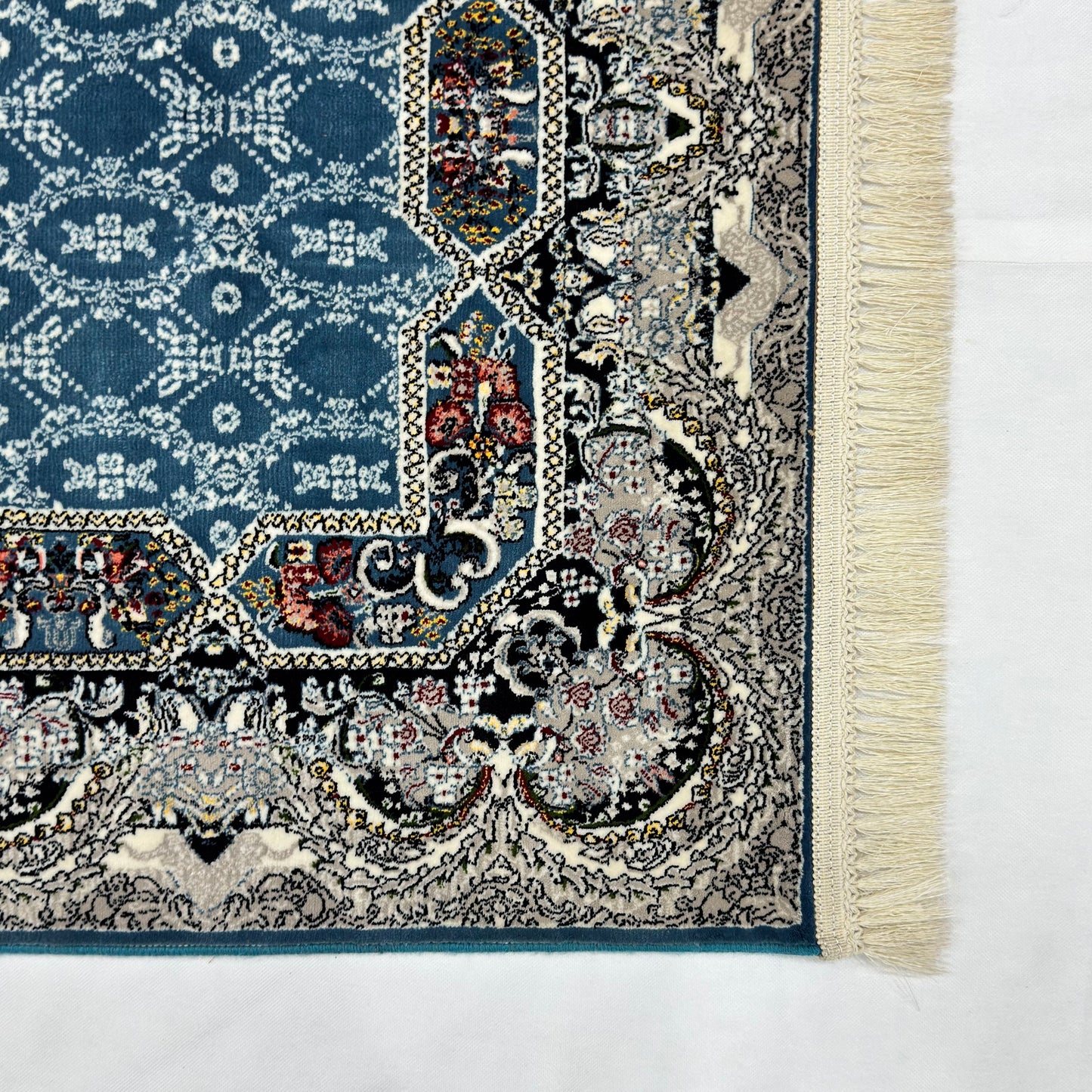 3 ft x 13 ft Persian Steel Blue Acrylic Runner | 1000 Reed Triple Medallion, Iran