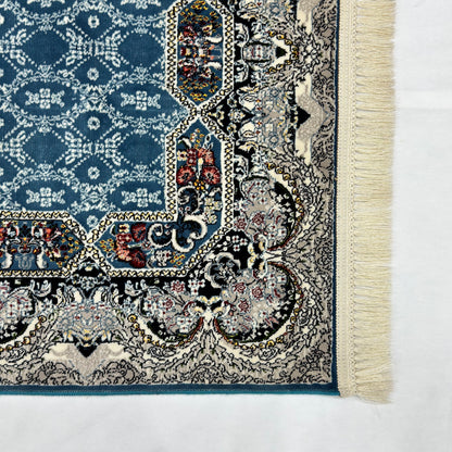 3 ft x 13 ft Persian Steel Blue Acrylic Runner | 1000 Reed Triple Medallion, Iran