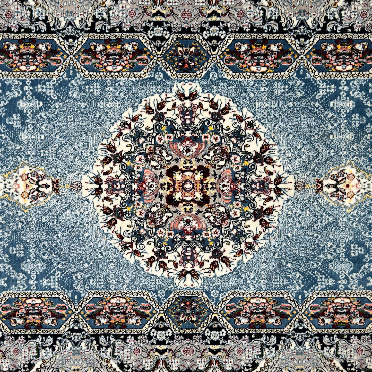 3 ft x 13 ft Persian Steel Blue Acrylic Runner | 1000 Reed Triple Medallion, Iran