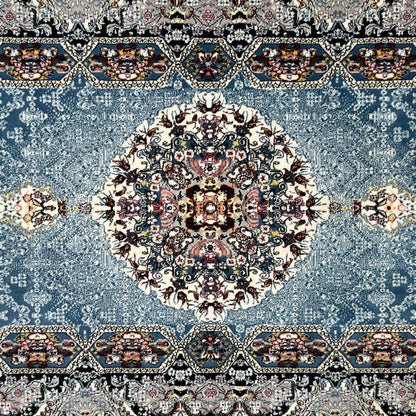 3 ft x 13 ft Persian Steel Blue Acrylic Runner | 1000 Reed Triple Medallion, Iran