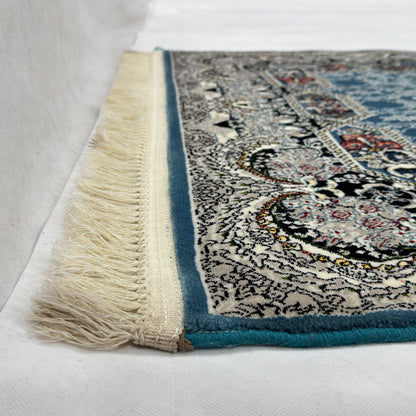 3 ft x 13 ft Persian Steel Blue Acrylic Runner | 1000 Reed Triple Medallion, Iran
