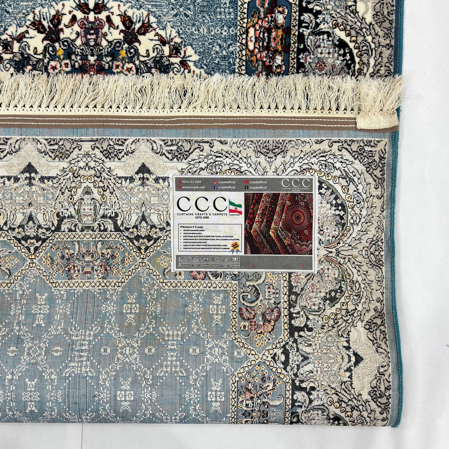 3 ft x 13 ft Persian Steel Blue Acrylic Runner | 1000 Reed Triple Medallion, Iran