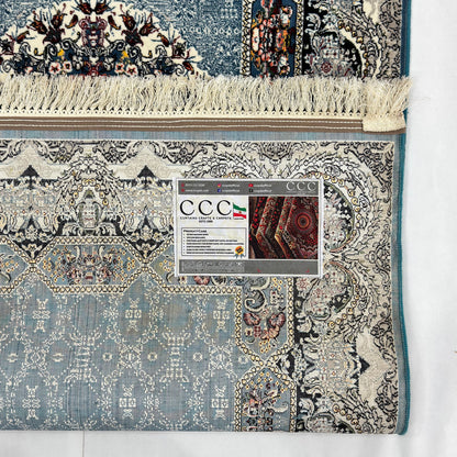 3 ft x 13 ft Persian Steel Blue Acrylic Runner | 1000 Reed Triple Medallion, Iran