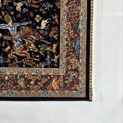 Persian Silk Abresham Runner Rug | Hunting Scene | 3 ft x 13 ft | 1600 Reed | Iran
