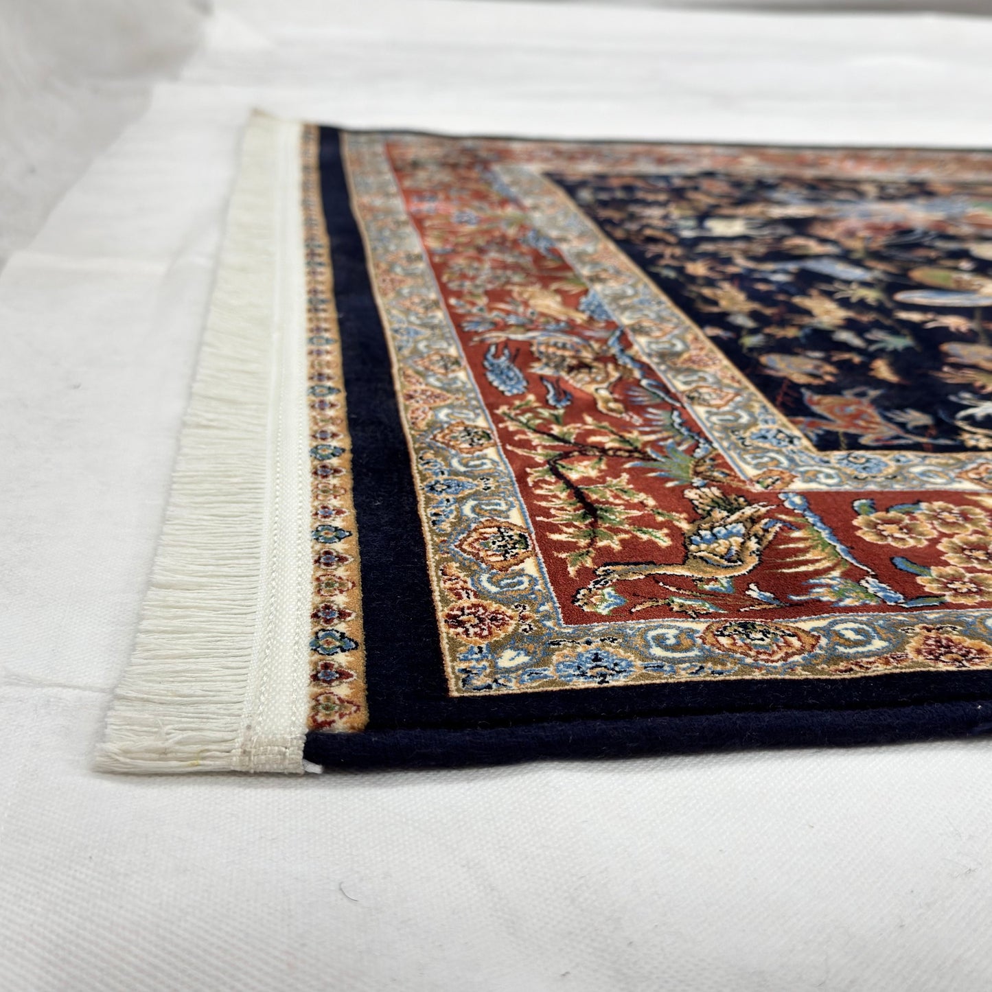 Persian Silk Abresham Runner Rug | Hunting Scene | 3 ft x 13 ft | 1600 Reed | Iran