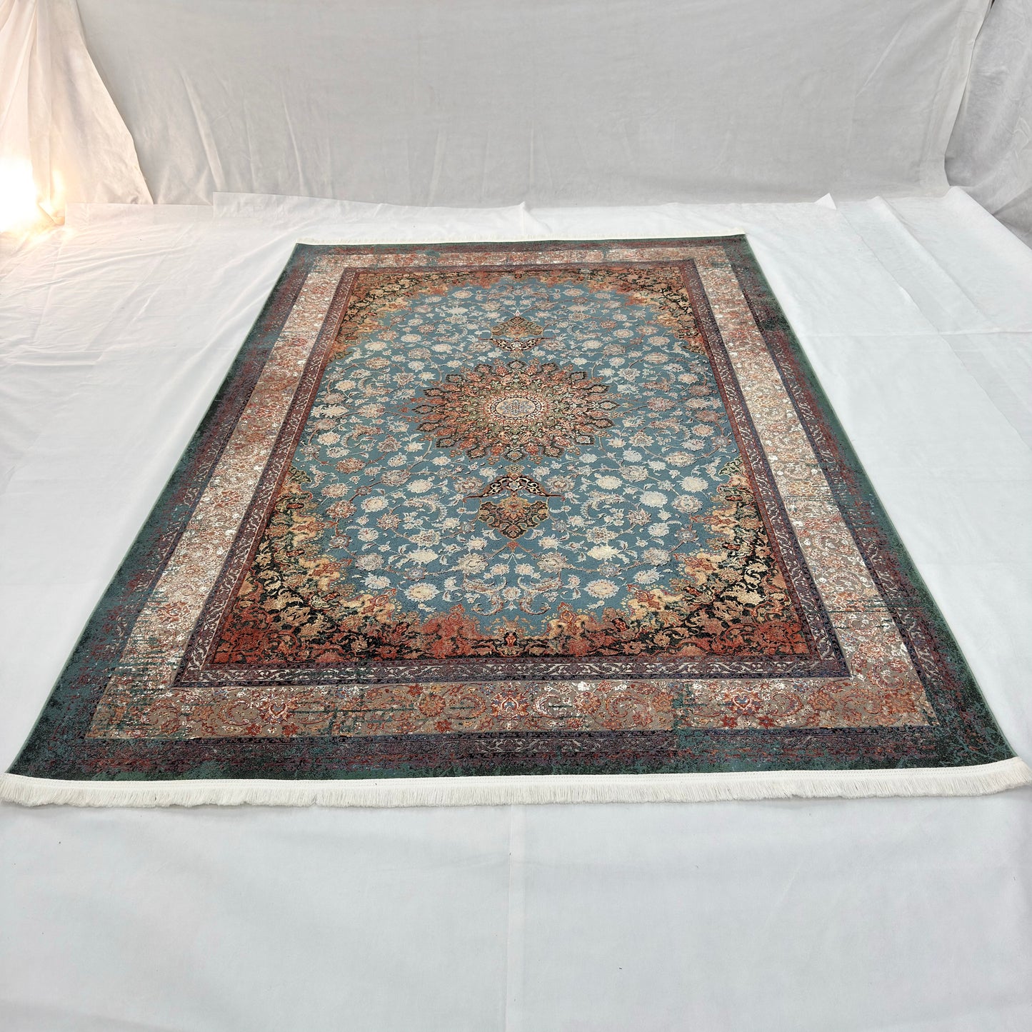 7 ft x 10 ft Blue Persian 1200 Reed Acrylic Rug, Isfahan Medallion Carpet