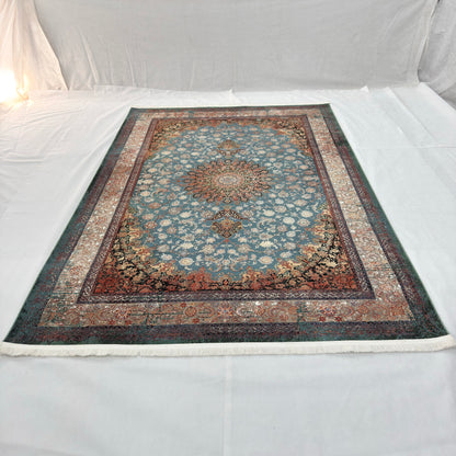 7 ft x 10 ft Blue Persian 1200 Reed Acrylic Rug, Isfahan Medallion Carpet