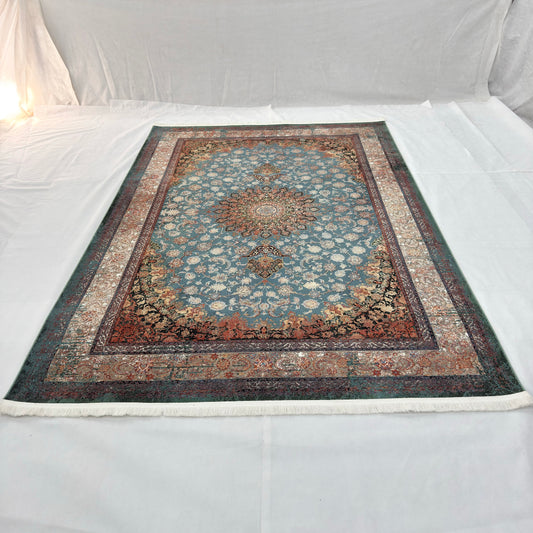 7 ft x 10 ft Blue Persian 1200 Reed Acrylic Rug, Isfahan Medallion Carpet