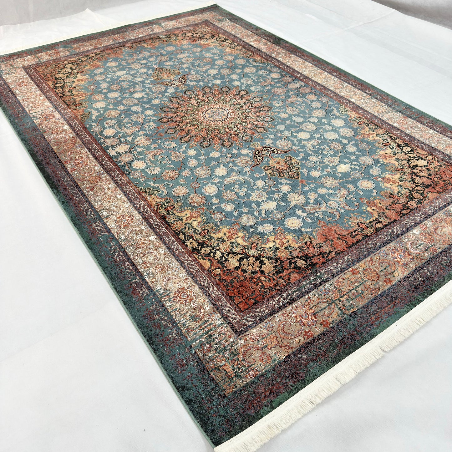 7 ft x 10 ft Blue Persian 1200 Reed Acrylic Rug, Isfahan Medallion Carpet