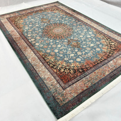 7 ft x 10 ft Blue Persian 1200 Reed Acrylic Rug, Isfahan Medallion Carpet