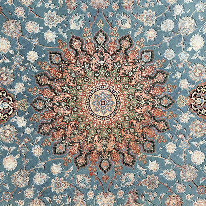 7 ft x 10 ft Blue Persian 1200 Reed Acrylic Rug, Isfahan Medallion Carpet