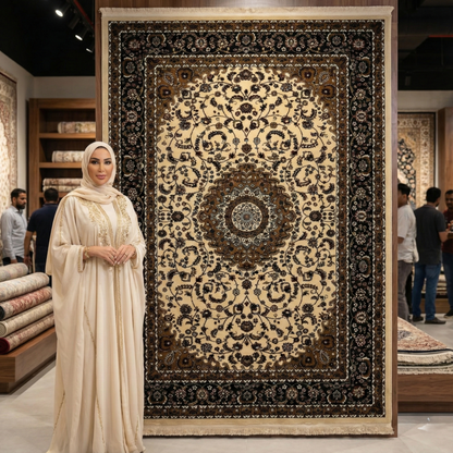 Luxurious Turkish Garnet Area Rug - Intricate Medallion Design, Size 5 ft x 8 ft